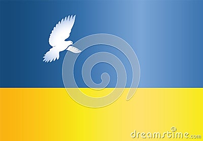 Flag of Ukraine with a dove. Stop world war. Symbol of peace and freedom on the background of the Ukrainian flag Vector Illustration