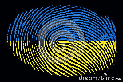 Flag of Ukraine in the form of a fingerprint on a black background Stock Photo