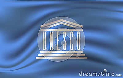 3D Flag of the UNESCO. Close Up Editorial Stock Photo