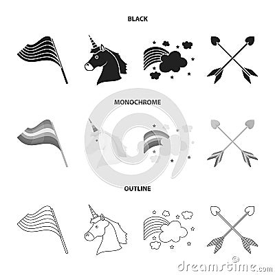 Flag, unicorn symbol, arrows with heart.Gay set collection icons in black,monochrome,outline style vector symbol stock Vector Illustration