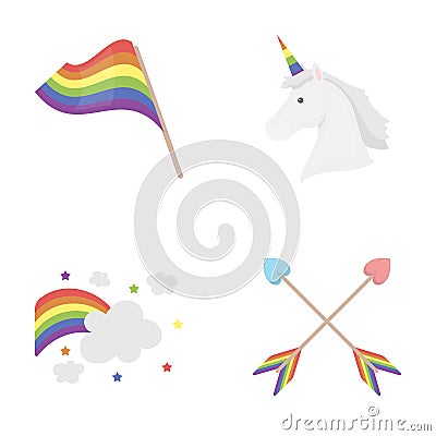 Flag, unicorn symbol, arrows with heart.Gay set collection icons in cartoon style vector symbol stock illustration web. Vector Illustration