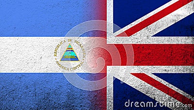 National flag of United Kingdom Great Britain Union Jack with The Republic of Nicaragua National flag. Grunge background Stock Photo