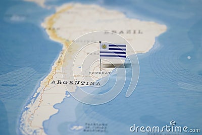 The Flag of uruguay in the world map Stock Photo