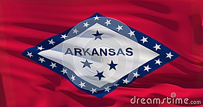 Flag of US state of Arkansas covers whole frame, waved, crunched and realistic looking. 3d illustration Cartoon Illustration