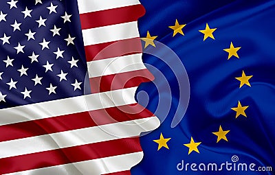 Flag of USA and flag of European Union Stock Photo