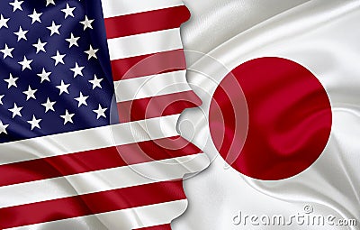 Flag of USA and flag of Japan Stock Photo