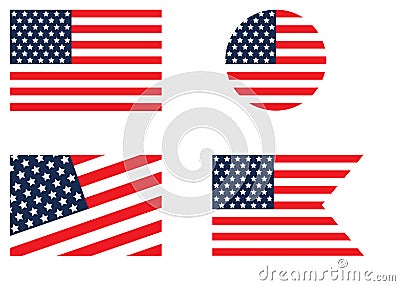Flag of USA round icon or badge. United States circle button. American national symbol. Vector icon. Vector Illustration