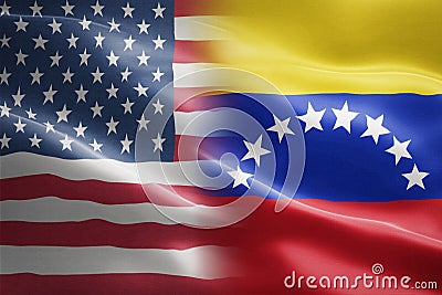 Flag of USA and Venezuela - indicates partnership, agreement, or trade wall and conflict between these two countries Stock Photo