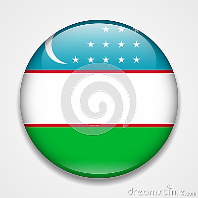 Flag of Uzbekistan. Round glossy badge Vector Illustration