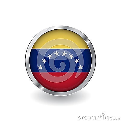 Flag of venezuela, button with metal frame and shadow. venezuela flag vector icon, badge with glossy effect and metallic border. R Vector Illustration