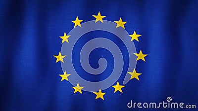 European Union flag waving in the wind. Closeup of realistic EU flag with highly detailed fabric texture Stock Photo