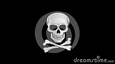 Jolly Roger flag waving in the wind. Closeup of realistic pirate flag with highly detailed fabric texture Stock Photo