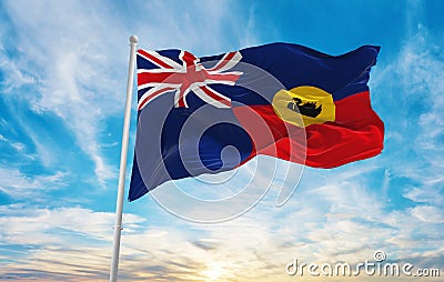 flag of Western Australia Fire and Rescue Service , Australia at cloudy sky background on sunset, panoramic view. Australian Cartoon Illustration