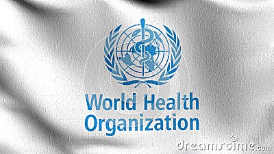The flag of World Health Organization or WHO blowing in the wind isolated. Agency of the United Nations responsible for Cartoon Illustration