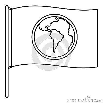 Flag with world planet icon, outline style Vector Illustration