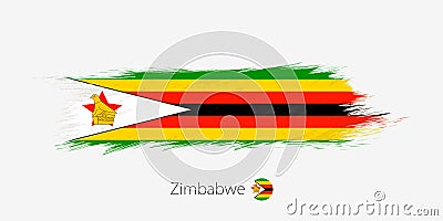 Flag of Zimbabwe, grunge abstract brush stroke on gray background Vector Illustration