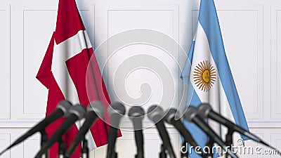 Flaggen von Dänemark und von Argentinien bei der internationalen Sitzungs- oder VerhandlungsPressekonferenz stock abbildung Flaggen von Dänemark und von Argentinien bei der internationalen Sitzungs- oder VerhandlungsPressekonferenz stock abbildung