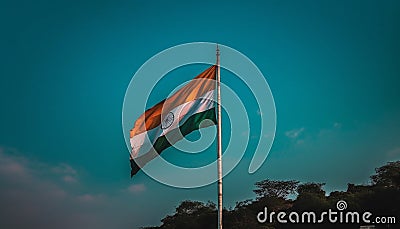 Flagpole waving majestic symbol of patriotism and freedom generated by AI Stock Photo