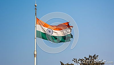 Flagpole waving striped textile, symbol of patriotism and freedom generated by AI Stock Photo