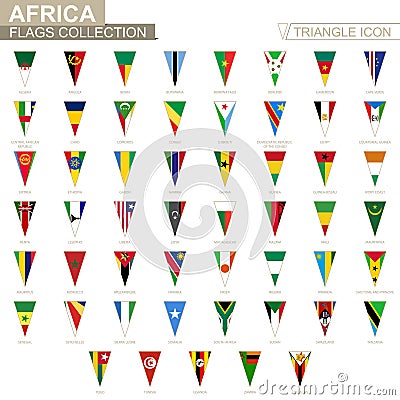 Flags of Africa, all African flags. Triangle icon Vector Illustration