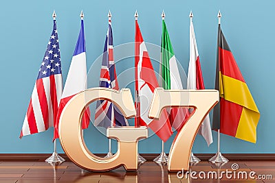 Flags of all members G7, meeting concept. 3D rendering Stock Photo