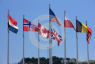 flags, Arromanches, Normandy, France Stock Photo