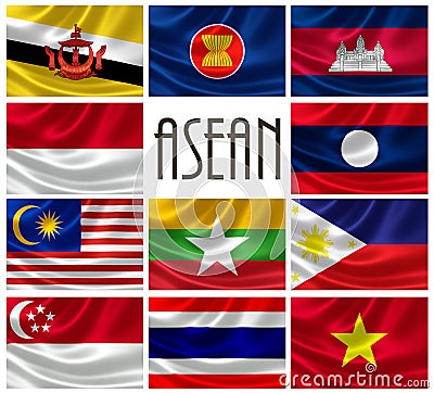 Flags of ASEAN Nations Stock Photo