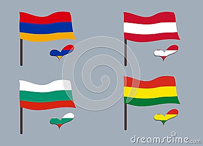 Flags (Austria, Armenia, Bulgaria, Bolivia) Vector Illustration