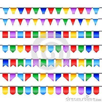 Flags banner with happy birthday Vector Illustration