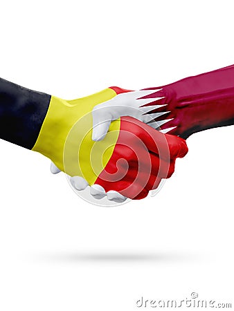 Flags Belgium, Qatar countries, partnership friendship handshake concept. Stock Photo