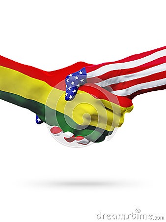 Flags Bolivia and United States countries, overprinted handshake. Stock Photo