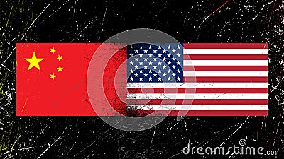 Flags of China and United States of America. Concept of conflict between two countries USA and China Stock Photo