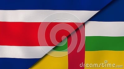 The flags of Costa Rica and Central African Republic. News, reportage, business background. 3d illustration Cartoon Illustration
