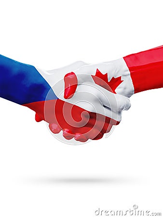 Flags Czech Republic, Canada countries, partnership friendship handshake concept. Stock Photo