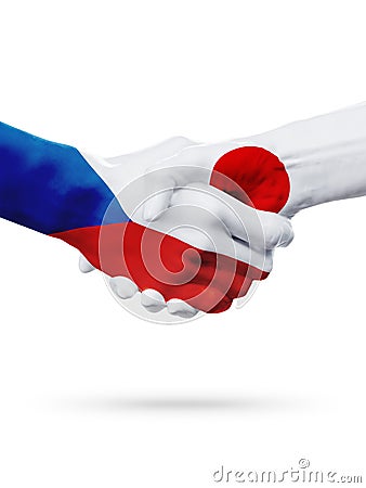 Flags Czech Republic, Japan countries, partnership friendship handshake concept. Stock Photo