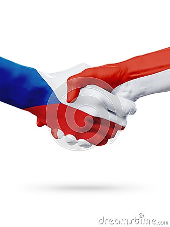 Flags Czech Republic, Monaco countries, partnership friendship handshake concept. Stock Photo