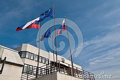 Flags in front of the National Council Editorial Stock Photo