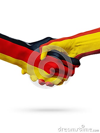 Flags Germany, Spain countries, partnership friendship handshake concept. Stock Photo