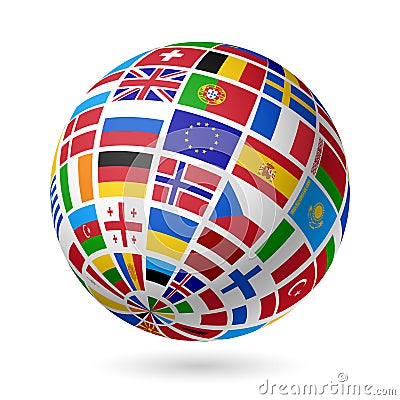 Flags globe. Europe. Vector Illustration