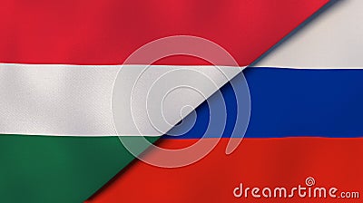 The flags of Hungary and Russia. News, reportage, business background. 3d illustration Cartoon Illustration