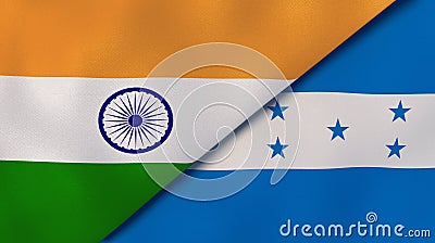 The flags of India and Honduras. News, reportage, business background. 3d illustration Cartoon Illustration