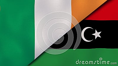 The flags of Ireland and Libya. News, reportage, business background. 3d illustration Cartoon Illustration