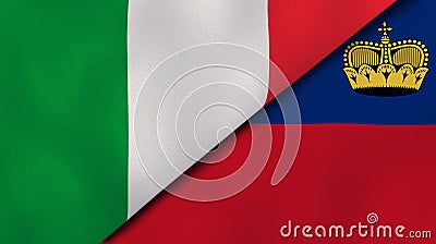 The flags of Italy and Liechtenstein. News, reportage, business background. 3d illustration Cartoon Illustration