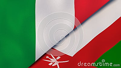 The flags of Italy and Oman. News, reportage, business background. 3d illustration Cartoon Illustration