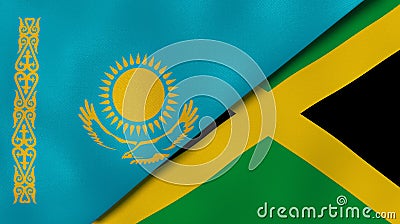 The flags of Kazakhstan and Jamaica. News, reportage, business background. 3d illustration Cartoon Illustration