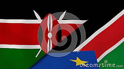 The flags of Kenya and South Sudan. News, reportage, business background. 3d illustration Cartoon Illustration