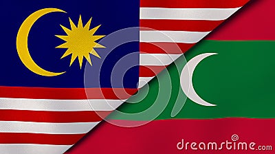 The flags of Malaysia and Maldives. News, reportage, business background. 3d illustration Cartoon Illustration