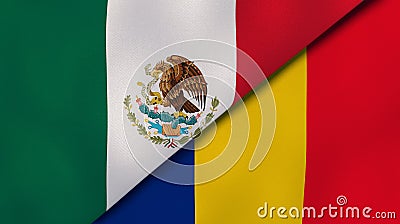 The flags of Mexico and Romania. News, reportage, business background. 3d illustration Cartoon Illustration