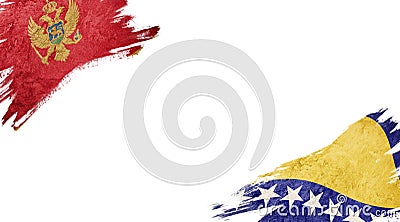 Flags of Montenegro and Bosnia Herzegovina on white background Stock Photo