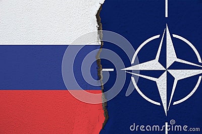 Flags of NATO and Russia on the wall Editorial Stock Photo